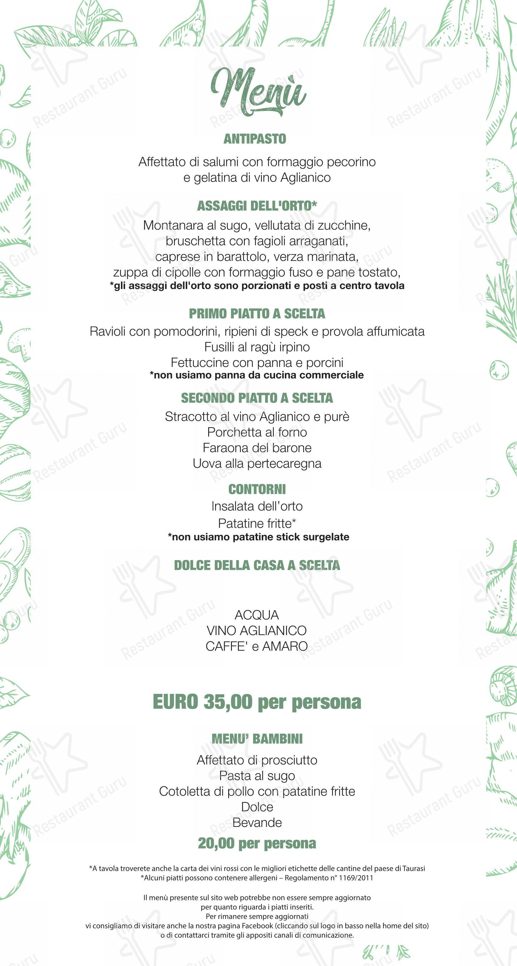 Menu bar per Agriturismo Il rifugio del barone in Taurasi