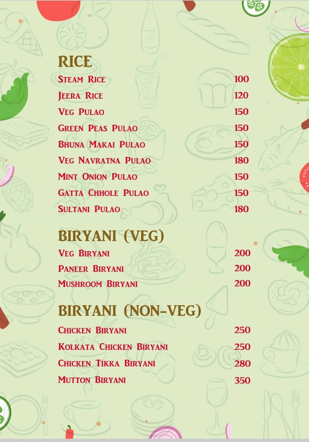 The Garden Cafe & Restaurant (A unit of KVS hospitality) menu
