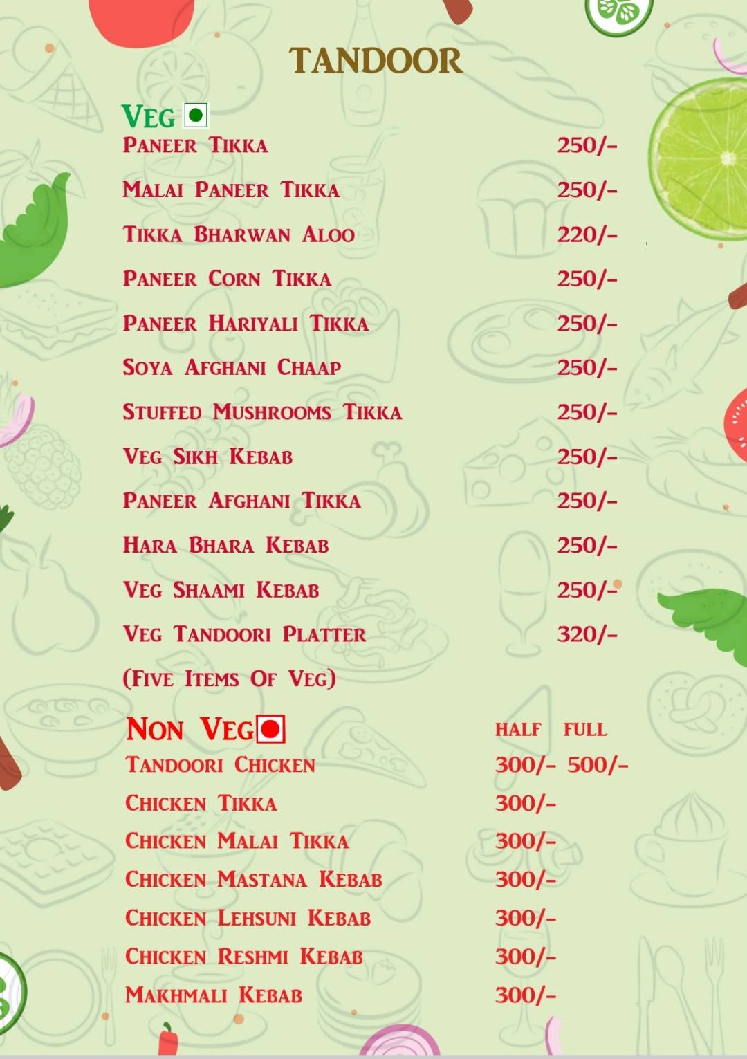 The Garden Cafe & Restaurant (A unit of KVS hospitality) menu