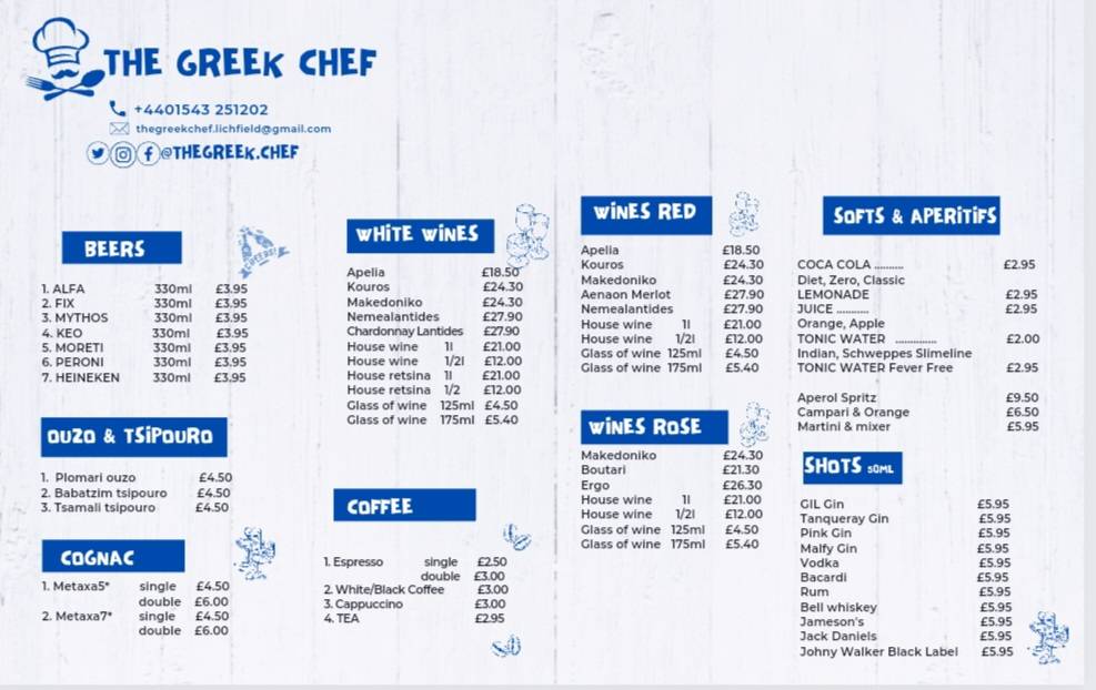 Menu at The Greek Chef restaurant, Lichfield