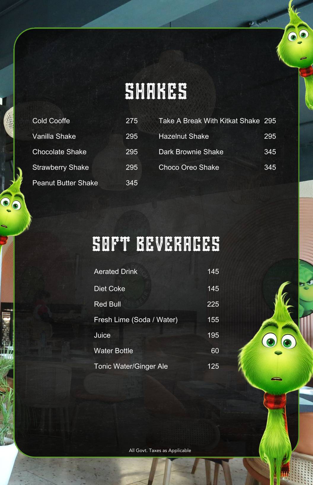 The Grinch Resto Bar Best Restaurant Bar in Kharar Mohali menu