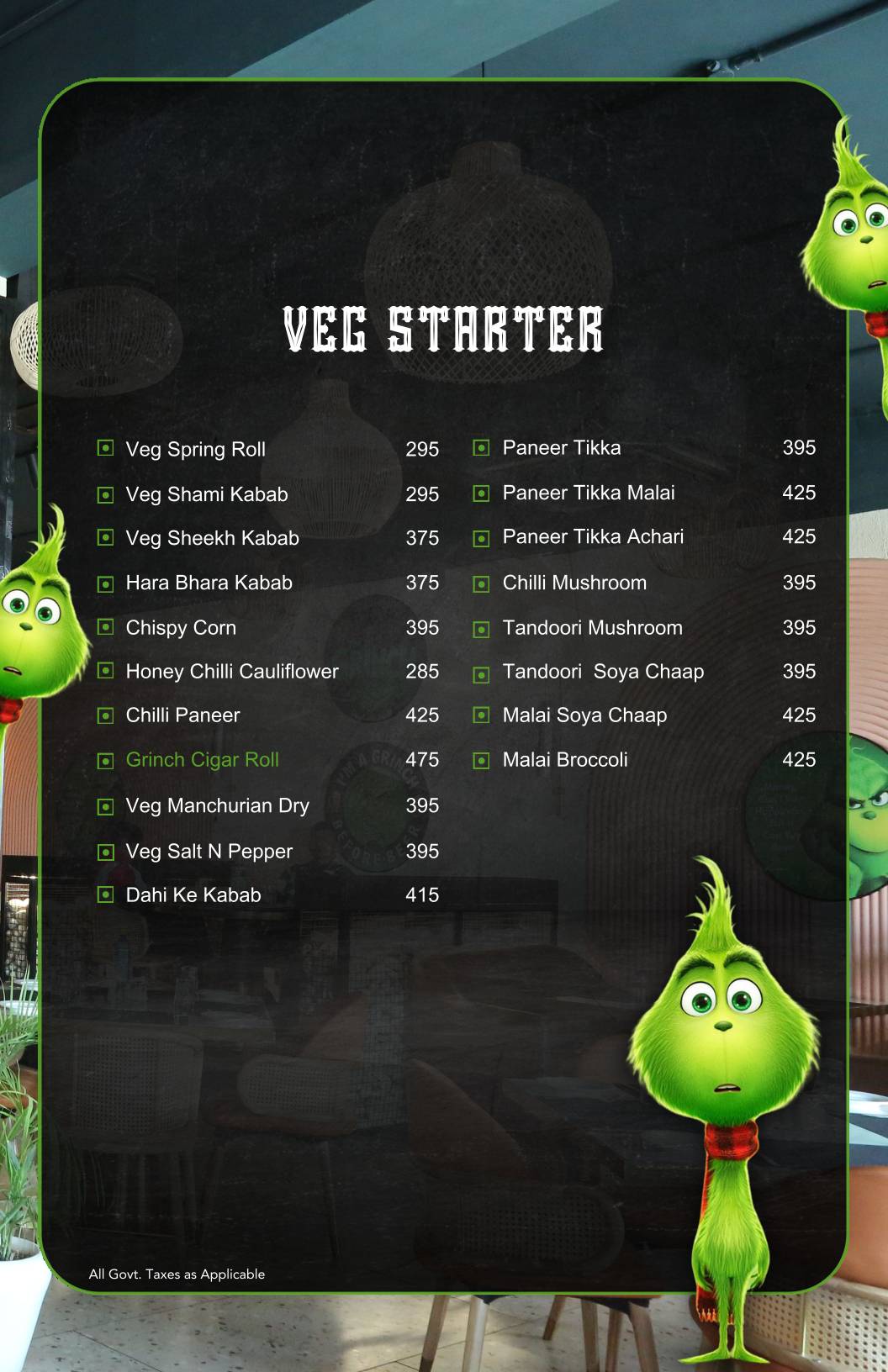 The Grinch Resto Bar Best Restaurant Bar in Kharar Mohali menu