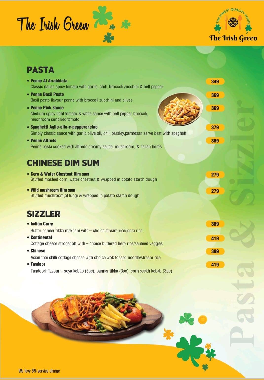 The Irish Green menu