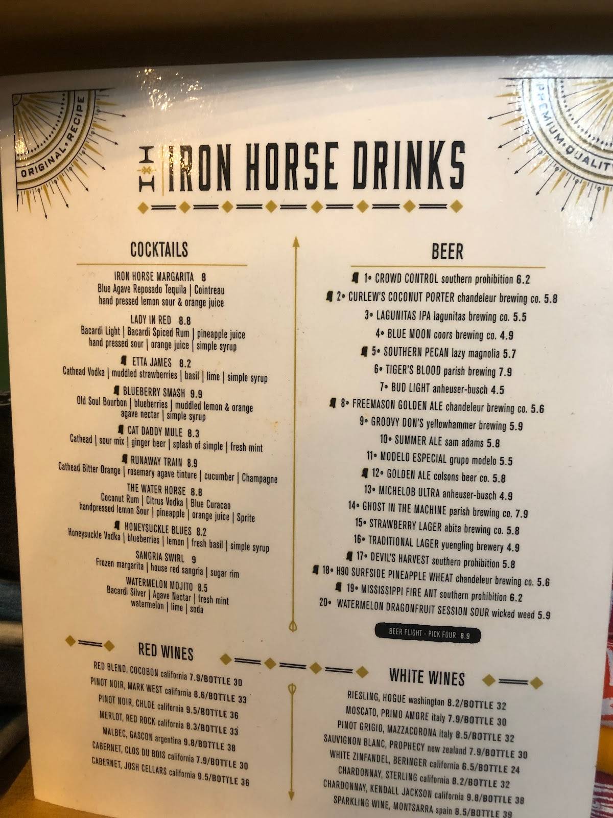 Menu at The Iron Horse Grill restaurant, Jackson