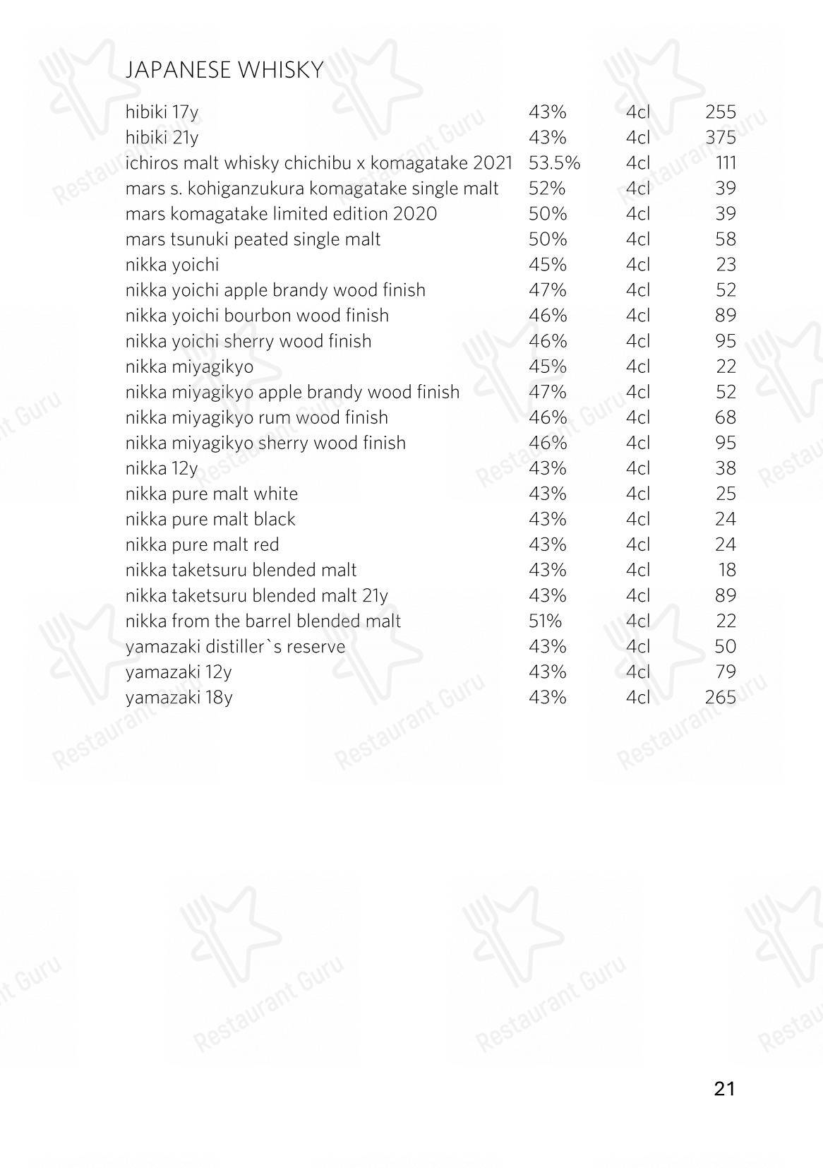 Menu per The Japanese at Gütsch on 2400 m in Andermatt