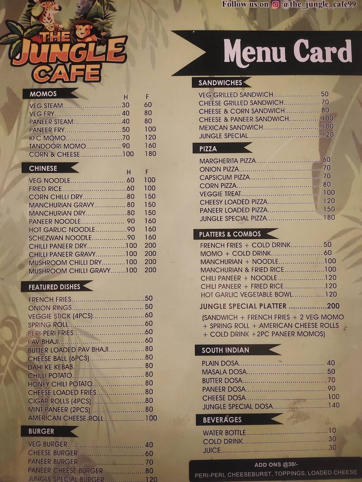 The Jungle Cafe menu