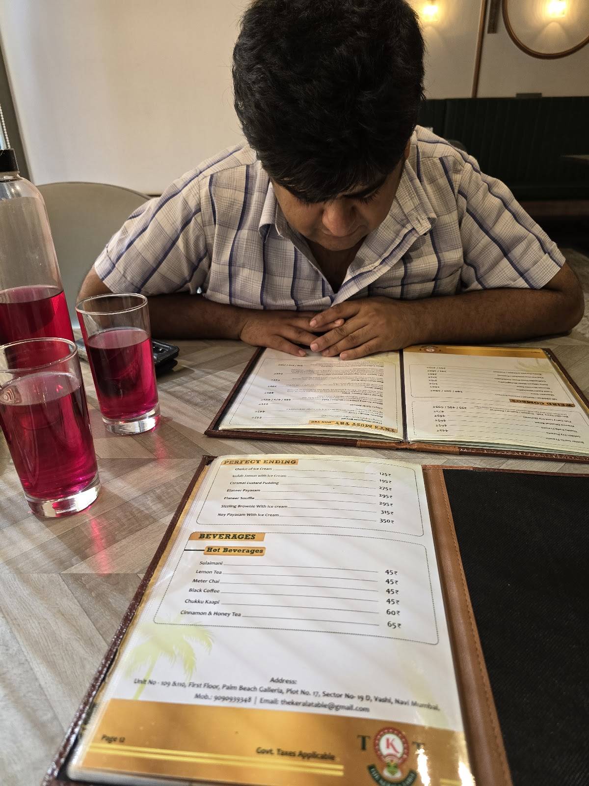 The Kerala Table menu