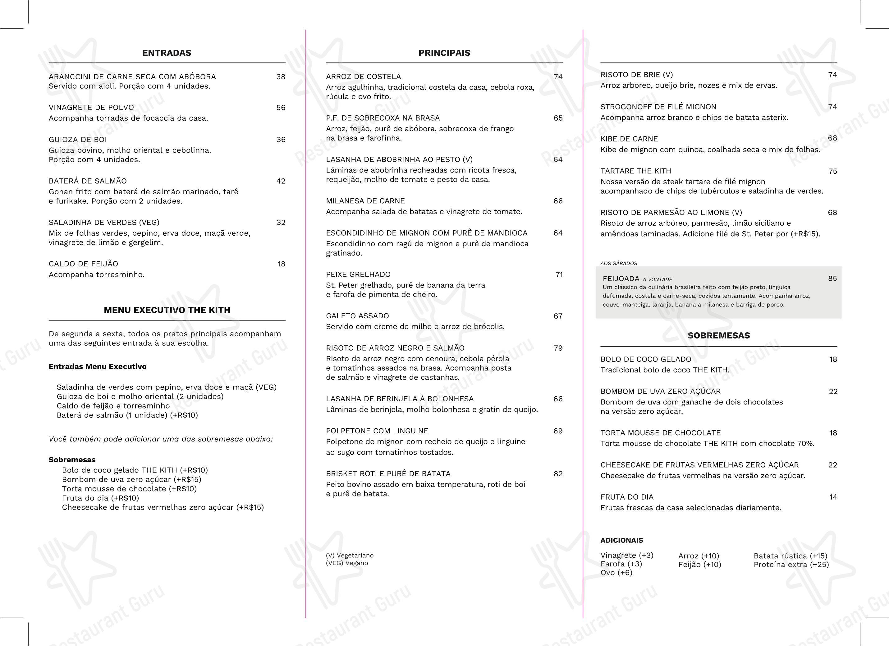 菜单 para The Kith restaurante