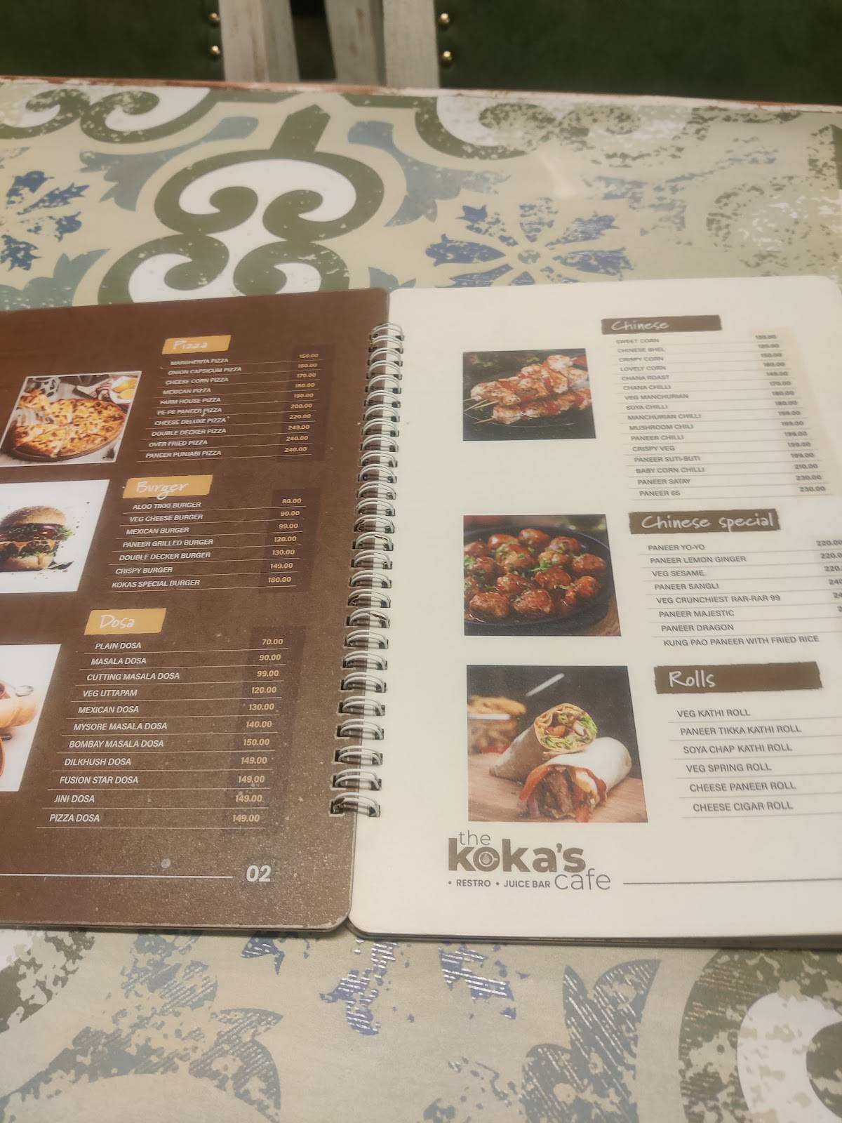 The Koka's cafe Restaurant menu