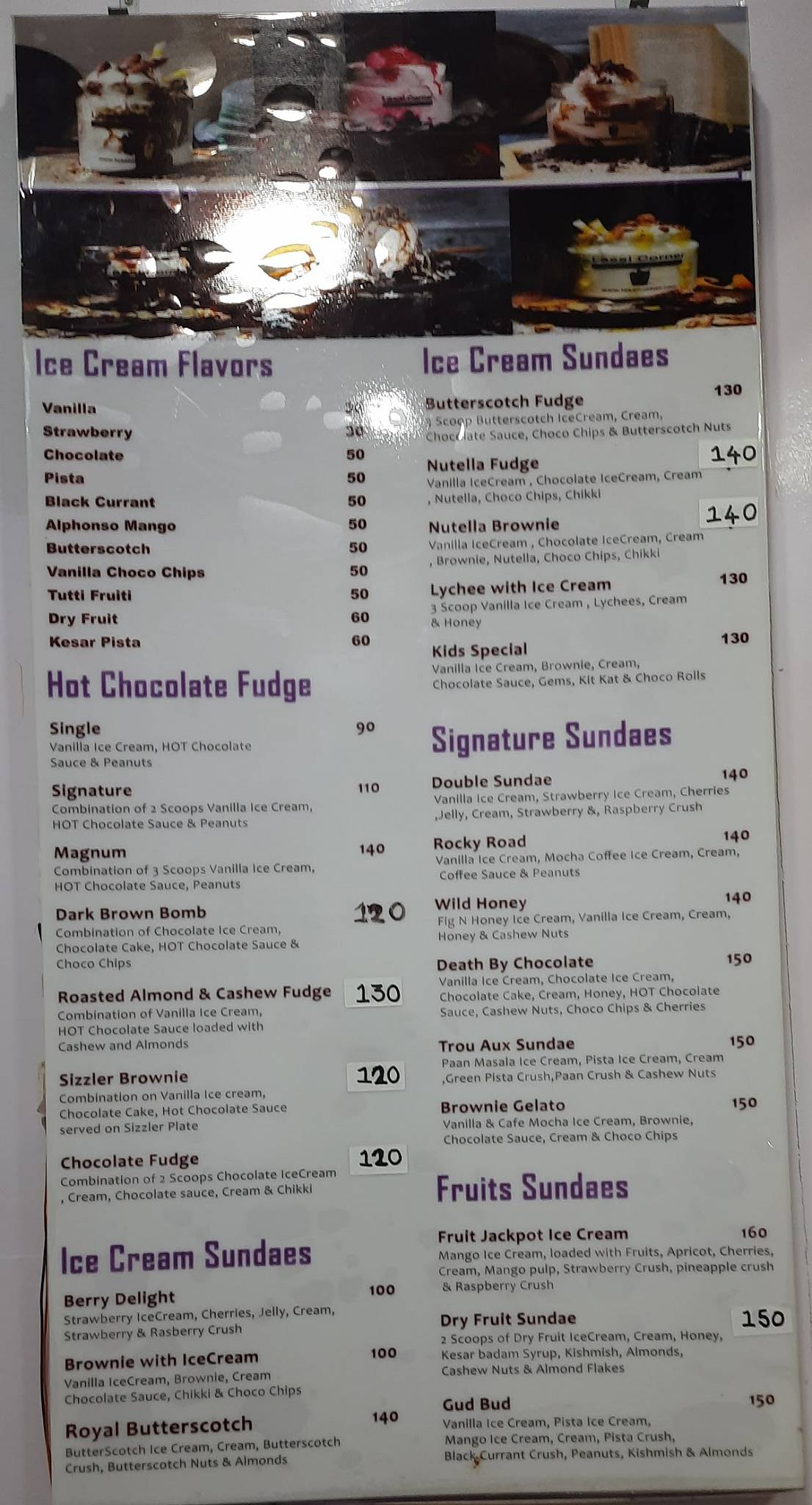 The Lassi Corner menu