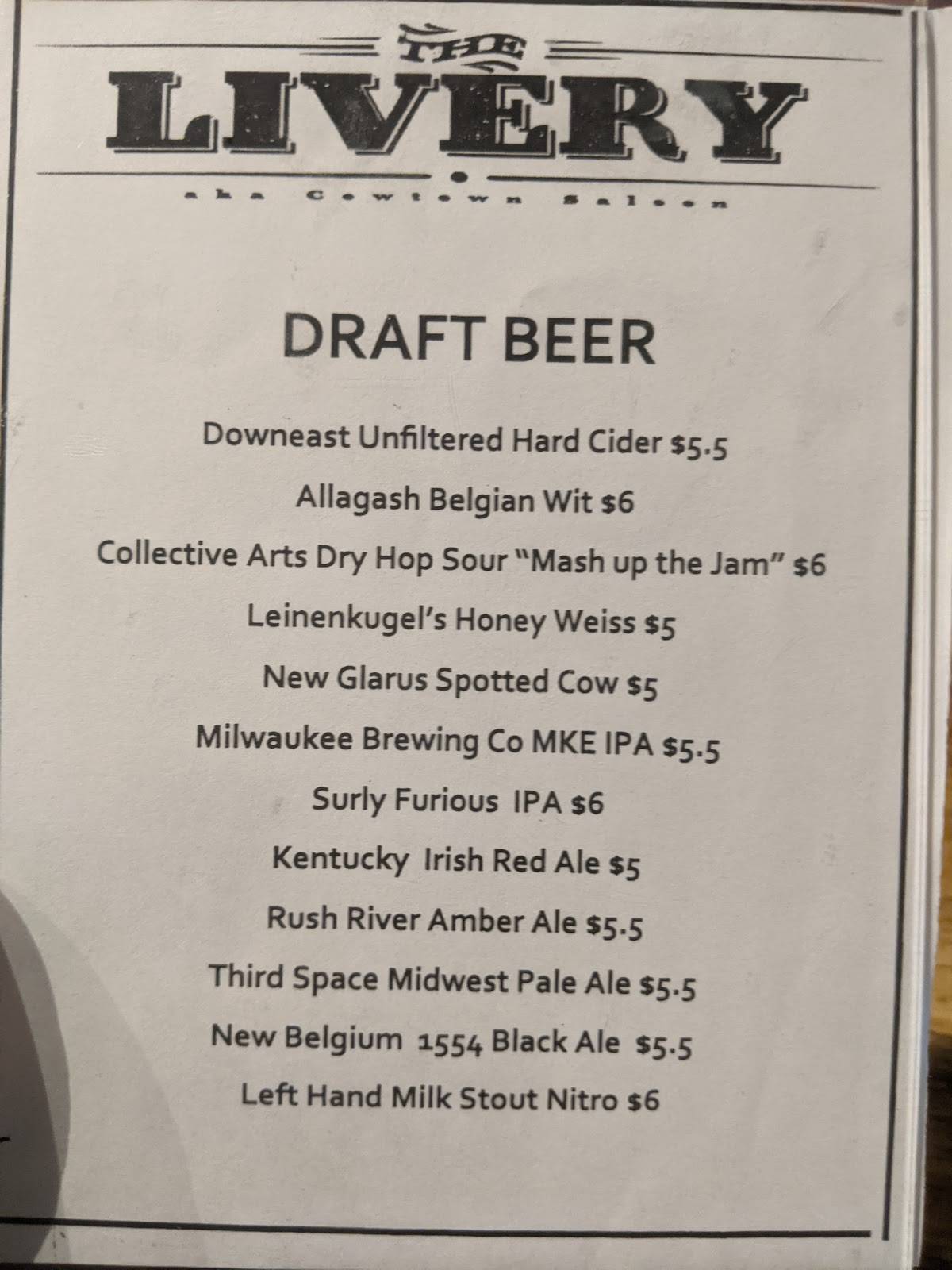 Menu at The Livery Restaurant & Saloon, Eau Claire