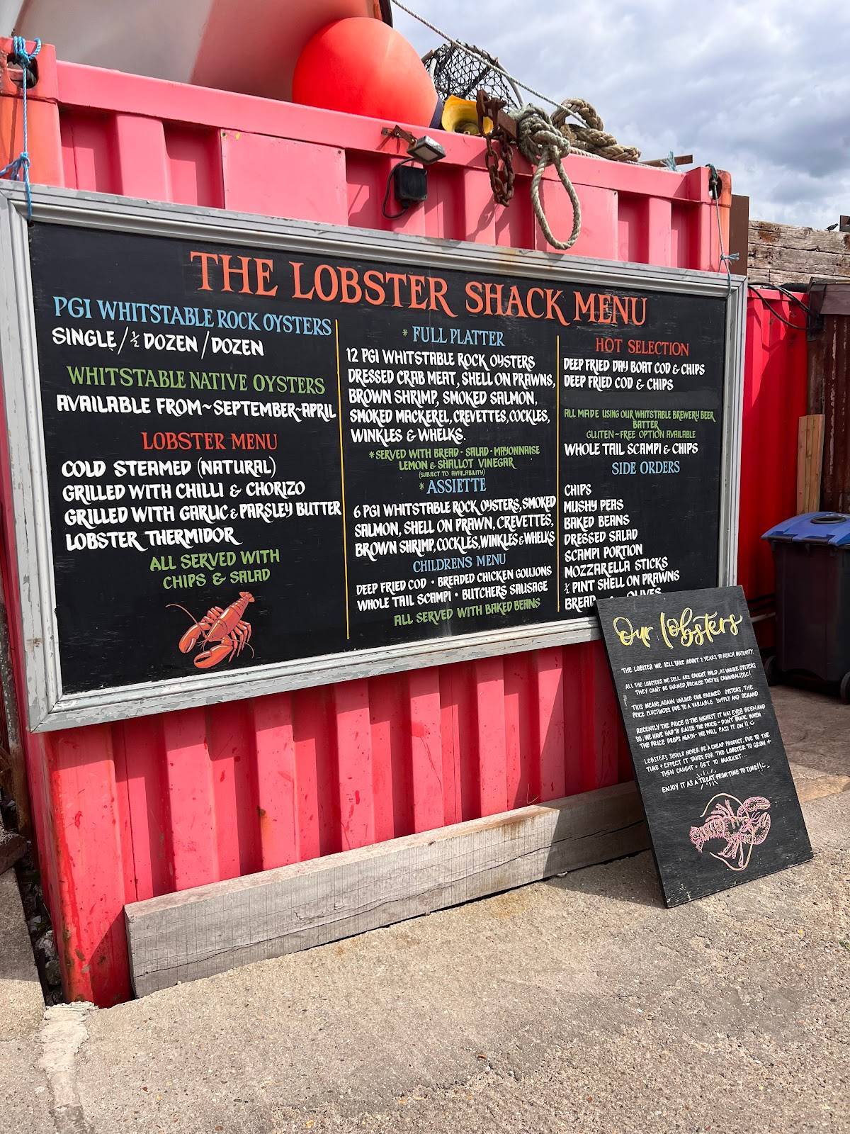 Menu at The Lobster Shack restaurant, Whitstable