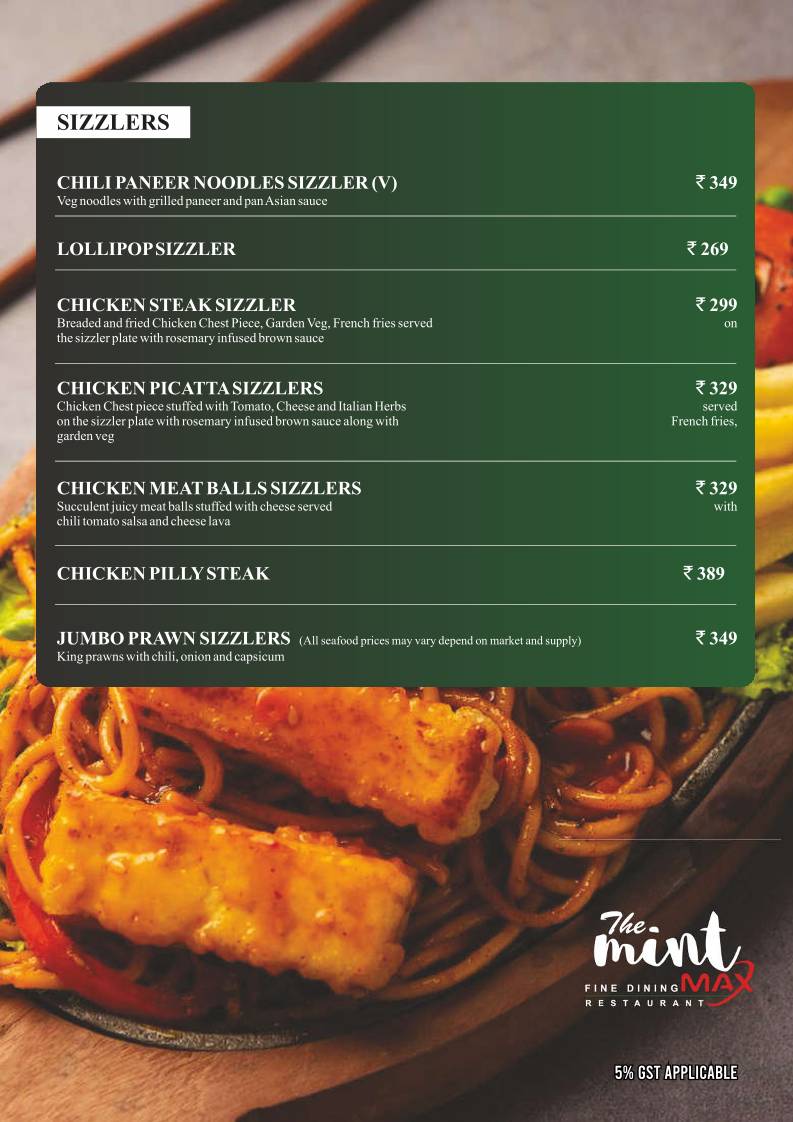 The Mint Max Restaurant menu