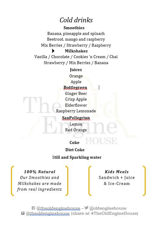 Menu at The Old Engine House cafe, Carlisle