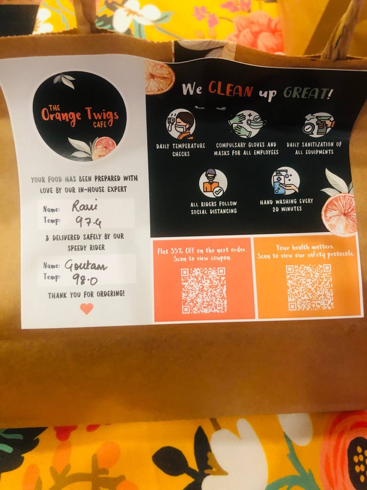 The Orange Twigs Cafe menu