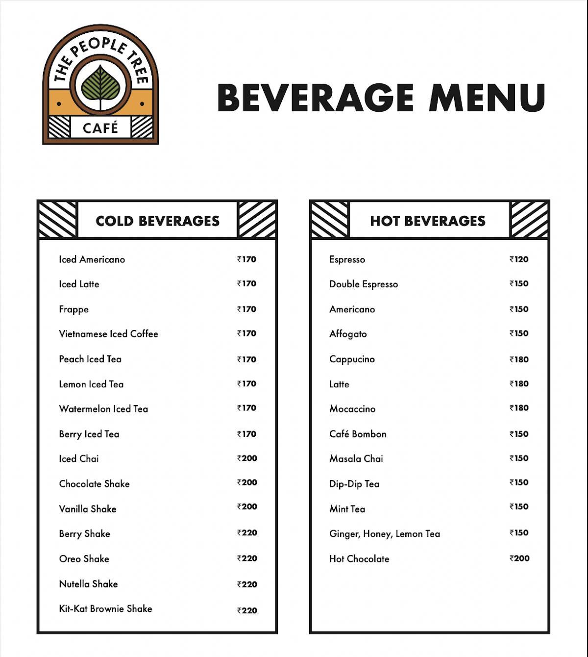 The People Tree Cafe menu