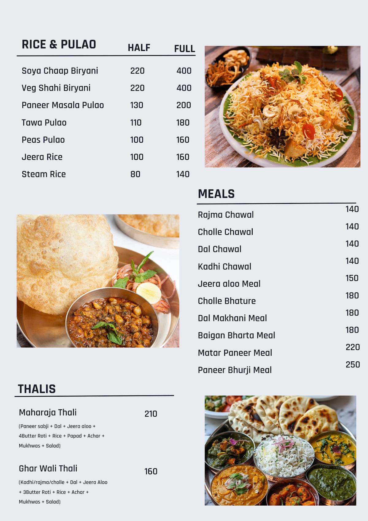 The Red Dot, Bopal menu