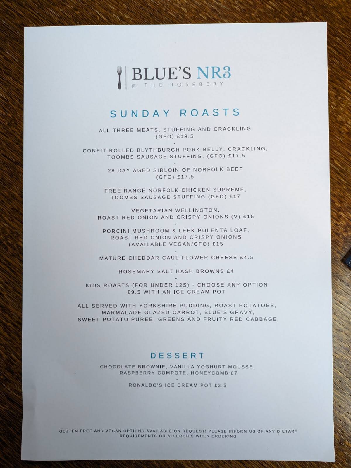 Menu at The Rosebery pub & bar, Norwich