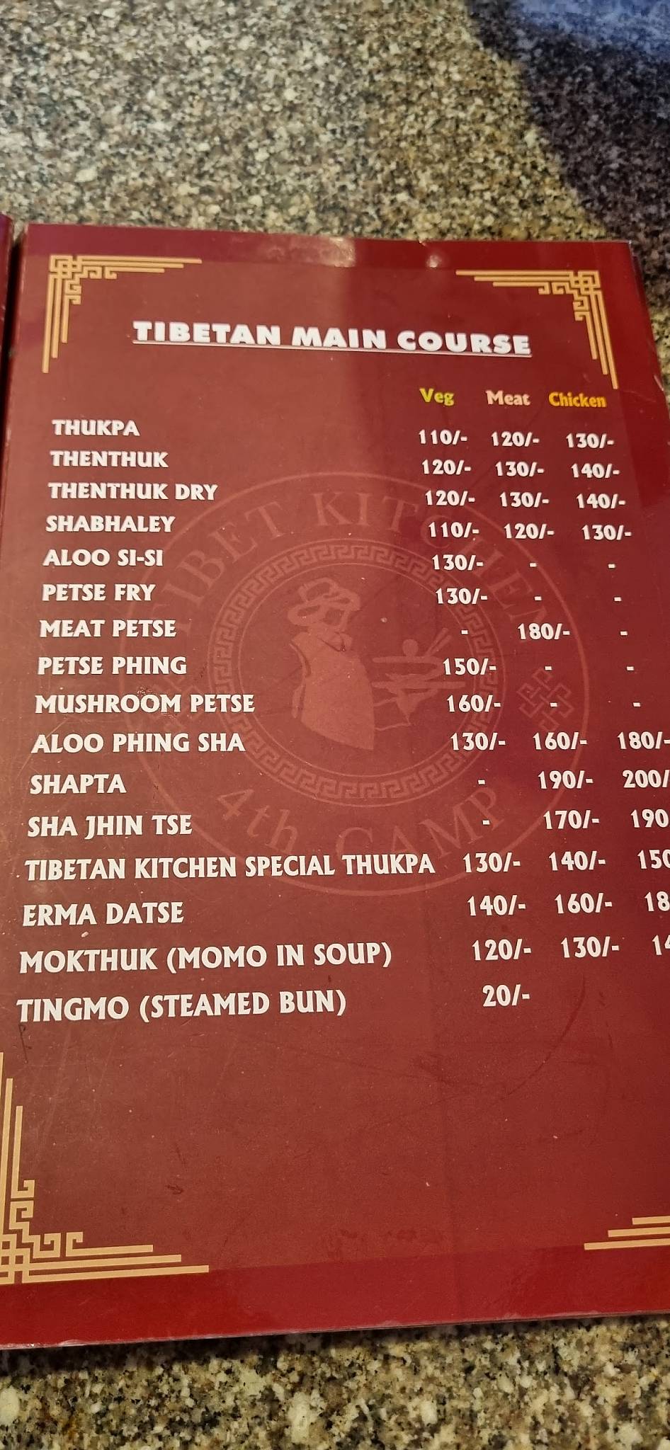 The Tibet Kitchen menu