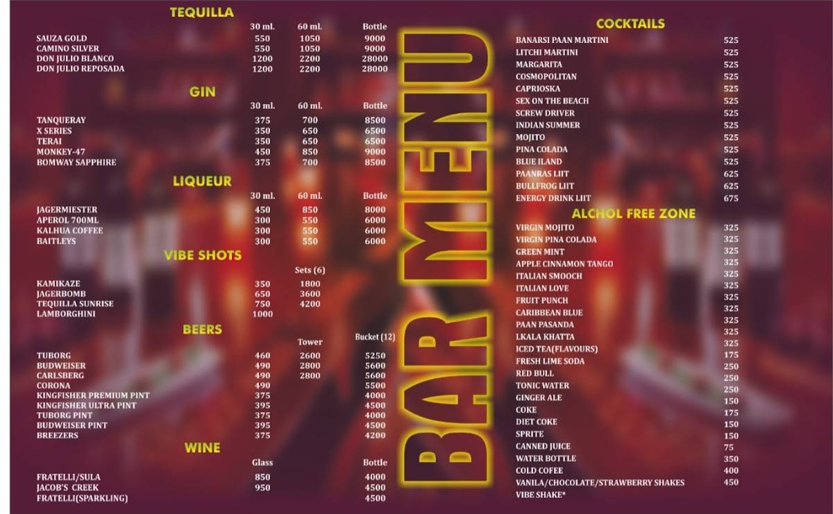 THE VIBE VARANASI menu