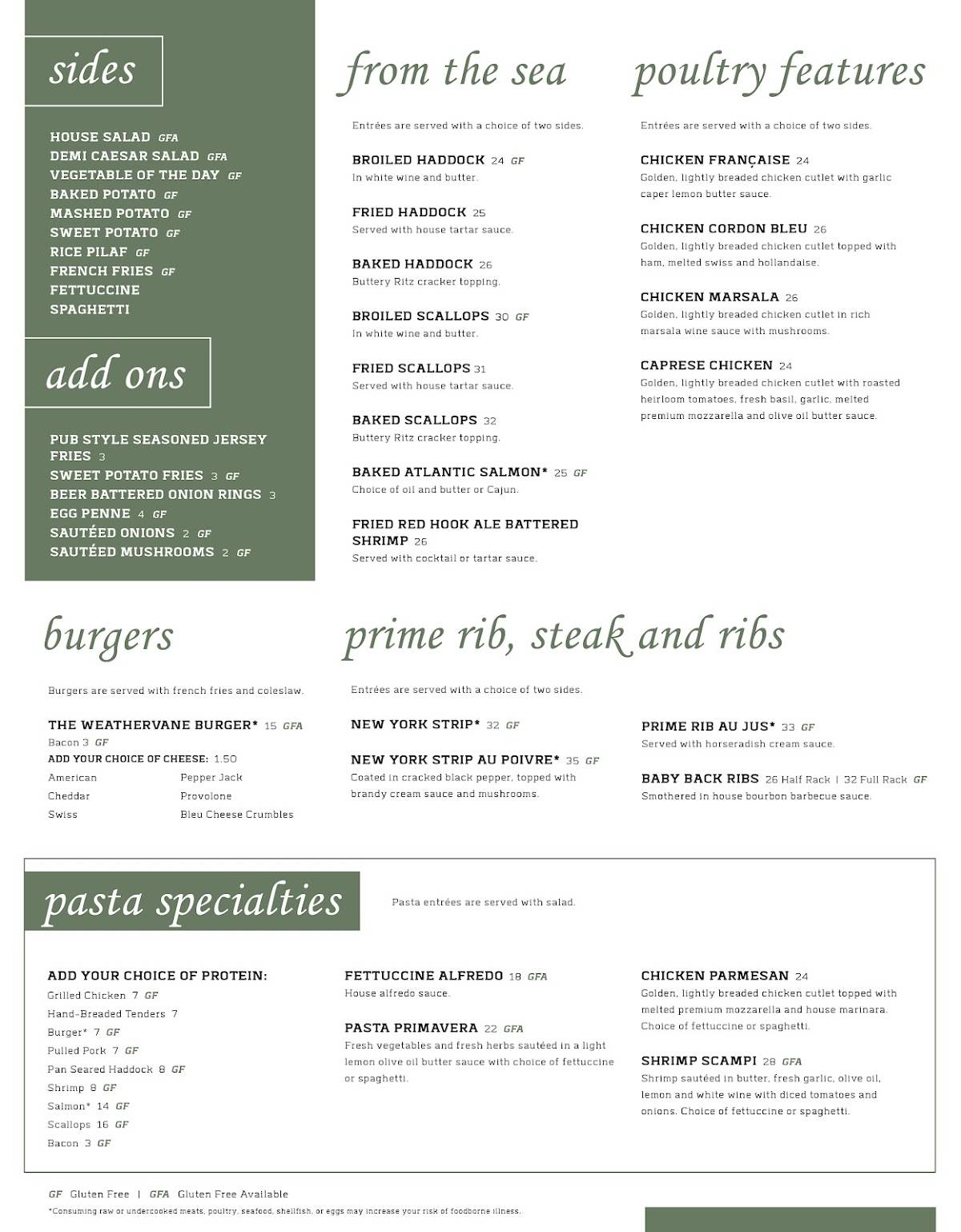 Menu at The Weathervane Restaurant & Lounge, Readfield, Main St