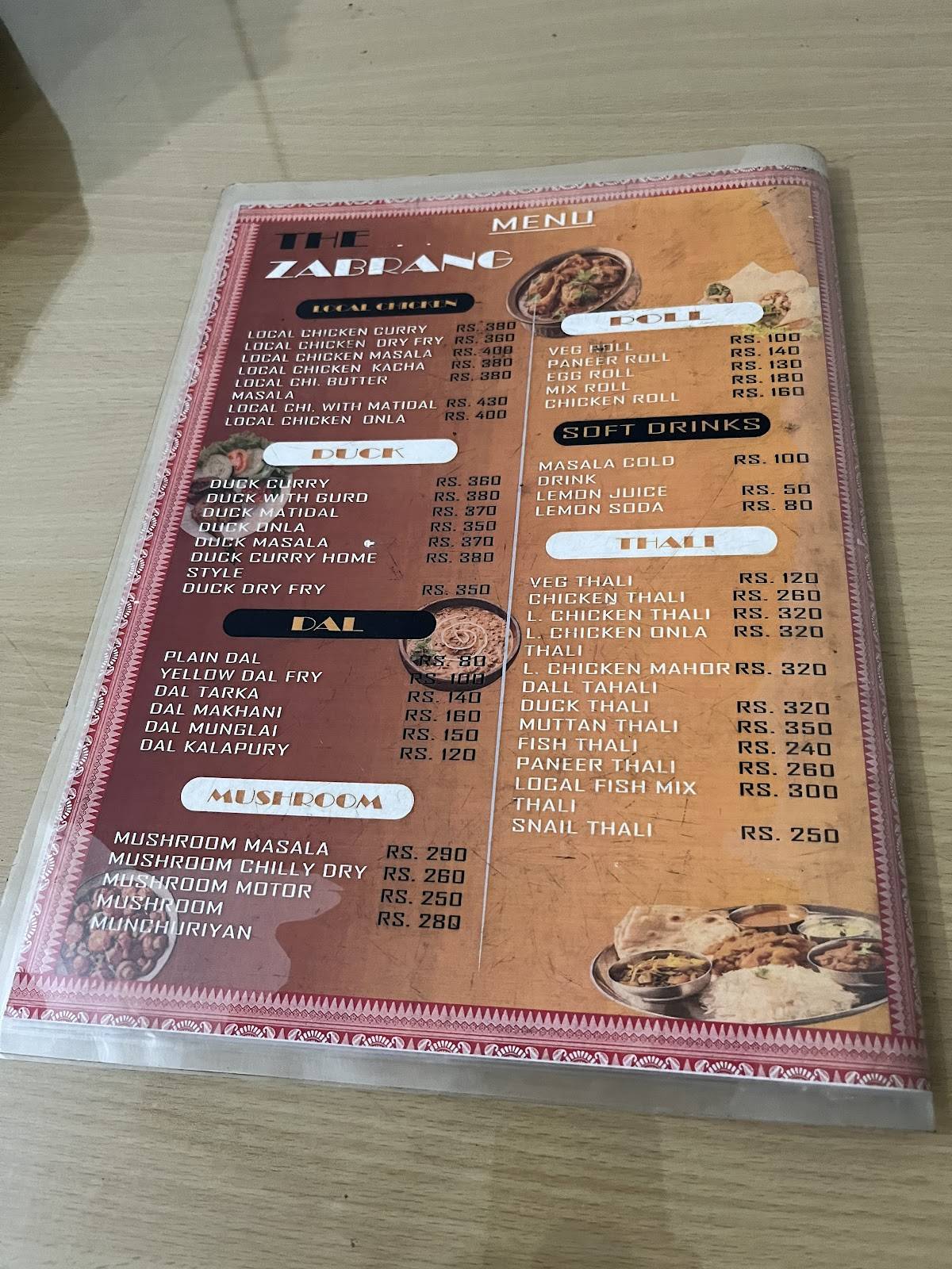The Zabrang menu