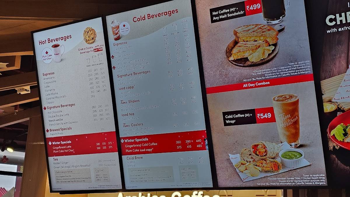 Tim Hortons menu