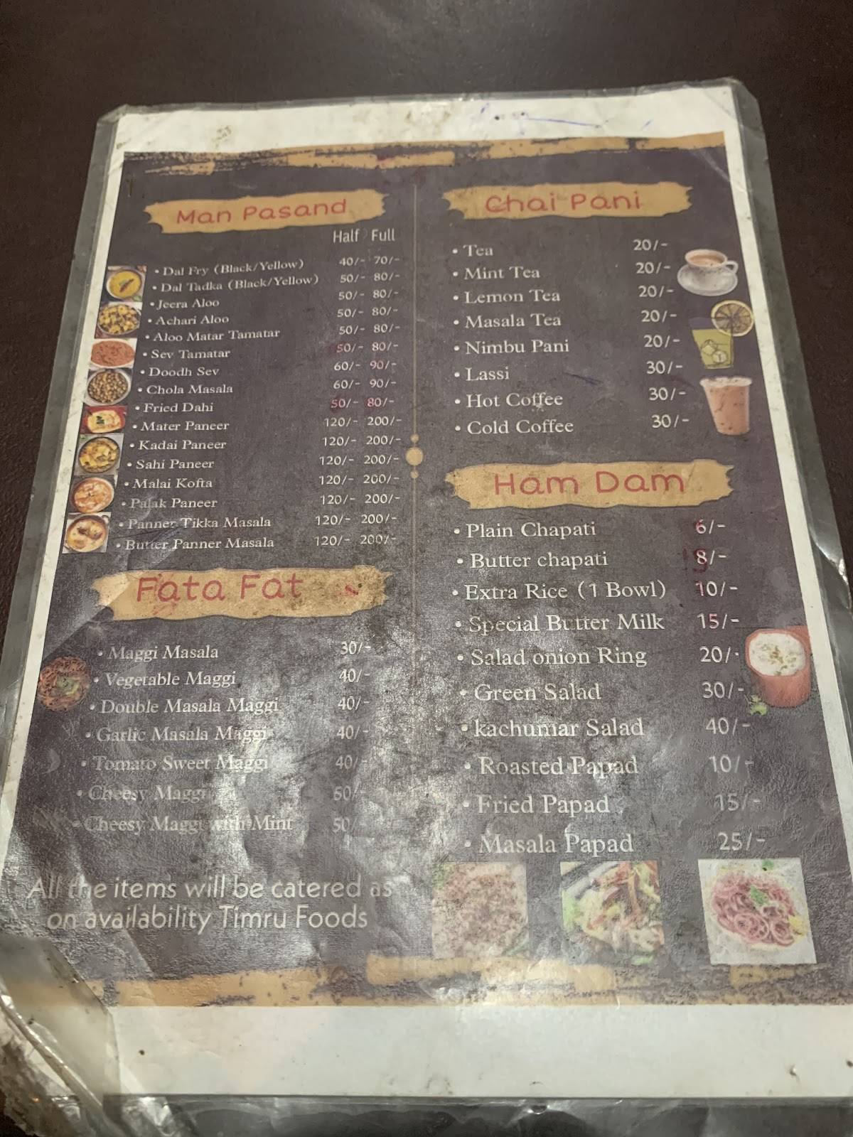 Timru Foods menu