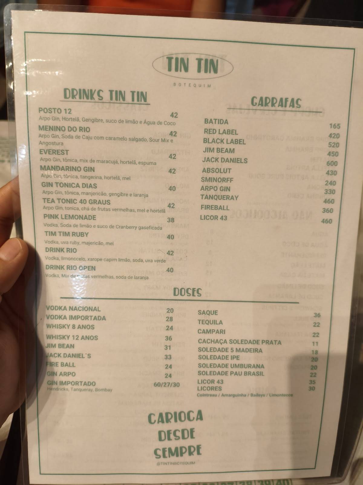 TIN TIN BOTEQUIM cardápio