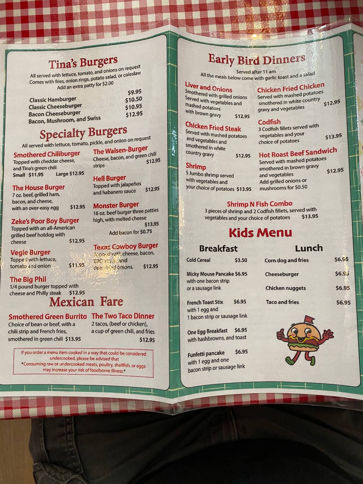 Menu at Tina's Family Cafe, Walsenburg