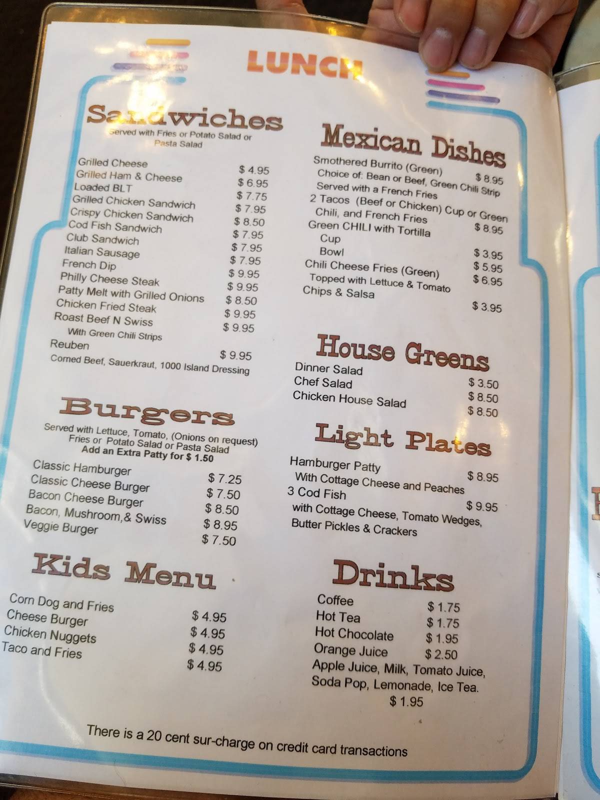 Menu at Tina's Family Cafe, Walsenburg