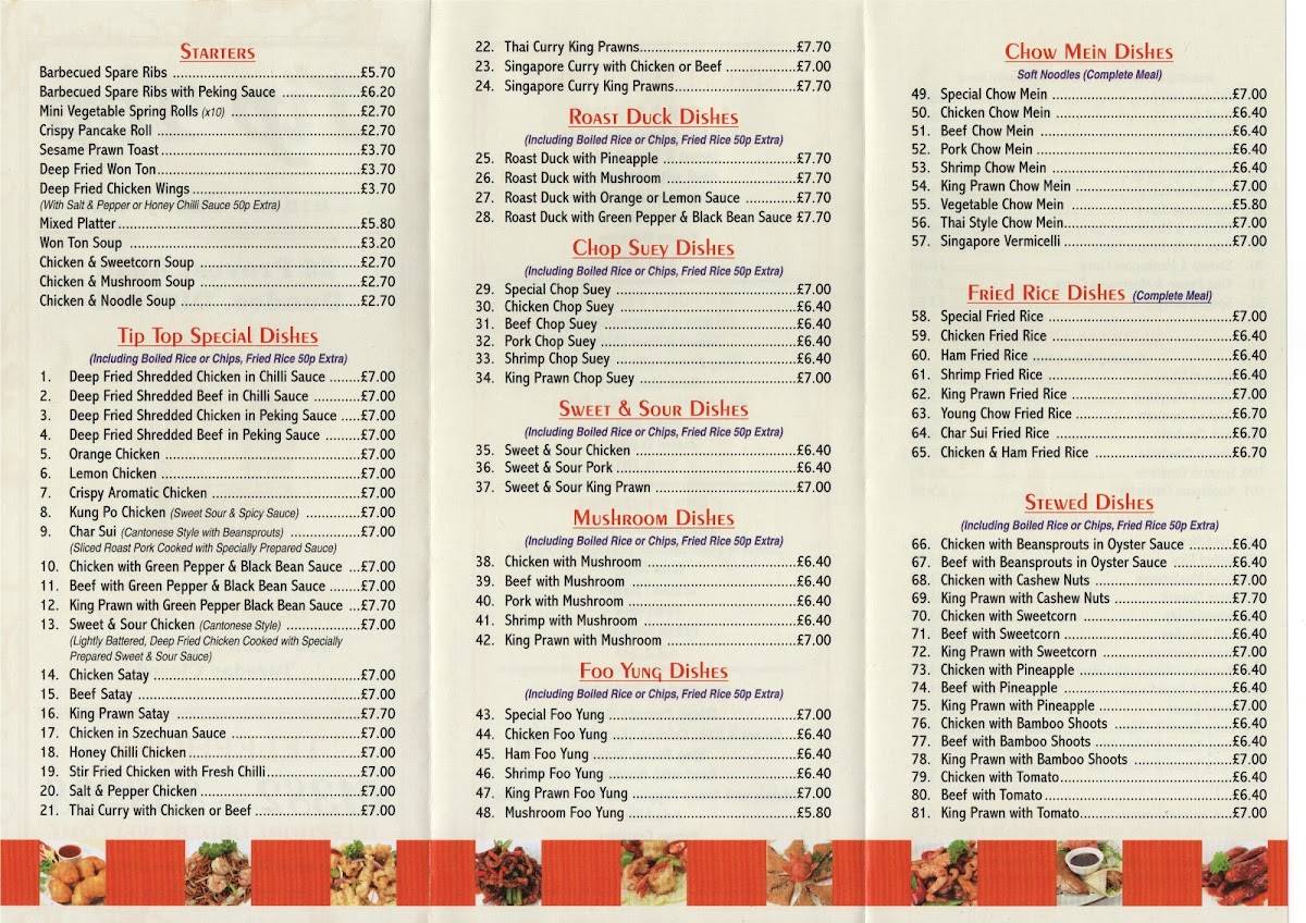 Menu at Tip Top fast food, Dundee