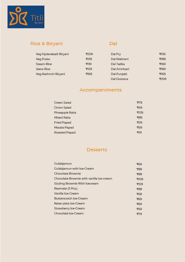 Titli Restaurant By Jashn menu