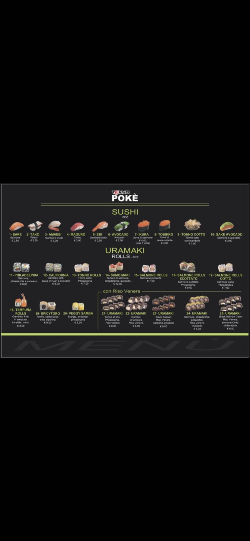 Menu di Tokyo Pokè 