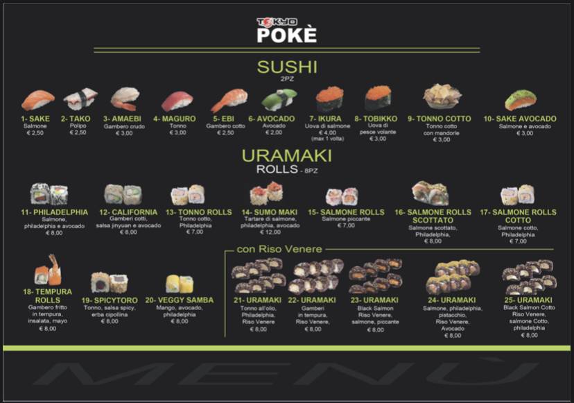 Menu di Tokyo Pokè 