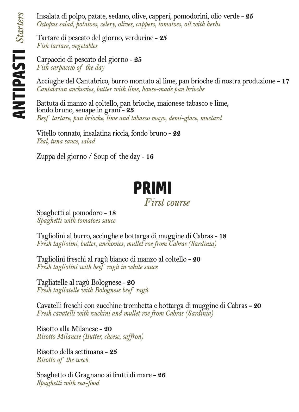 Menu di Top Missori Bistrò 