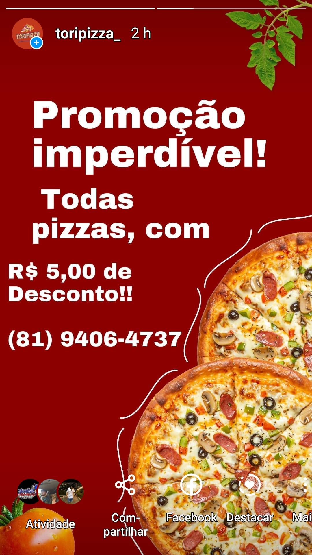 Tori pizza cardápio