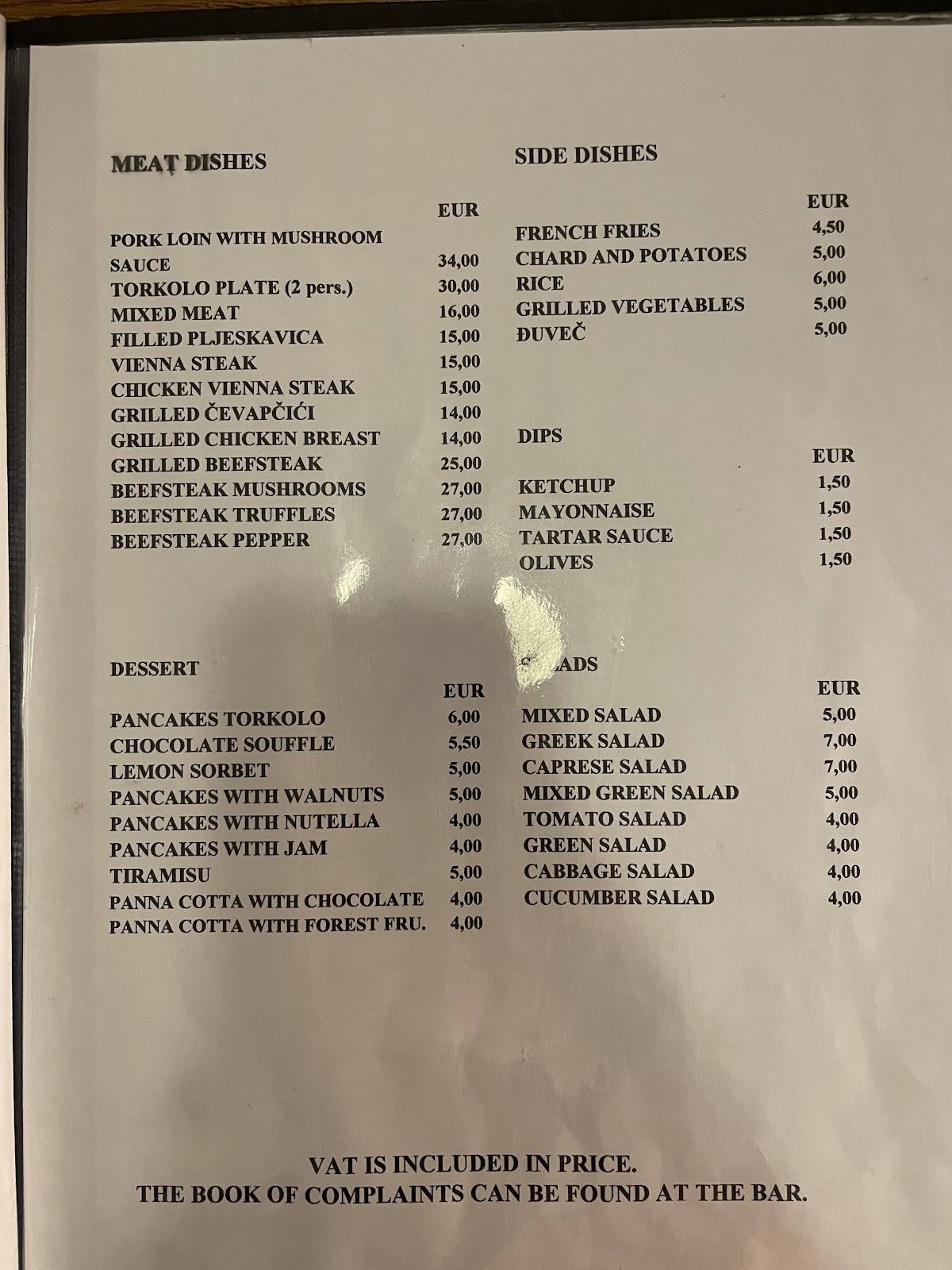 Menu di Torkolo restaurant 