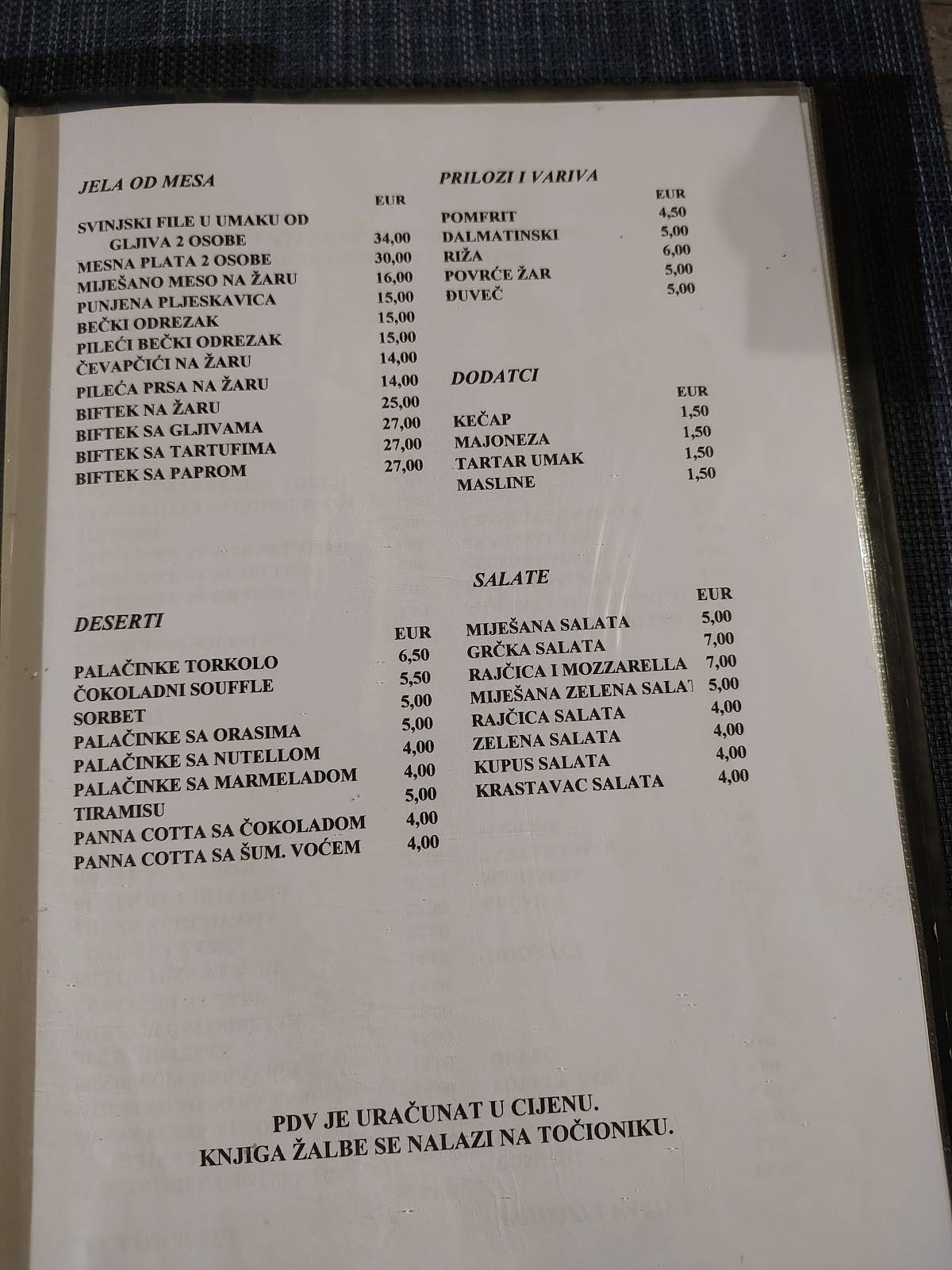Menu di Torkolo restaurant 