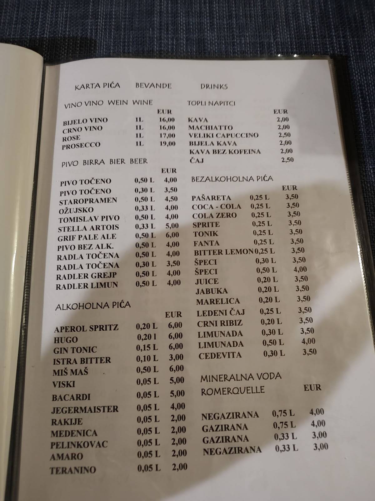 Menu di Torkolo restaurant 