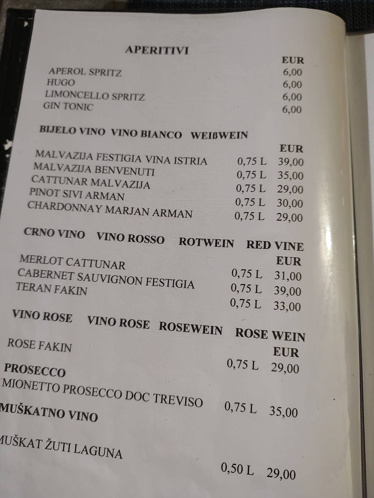 Menu di Torkolo restaurant 