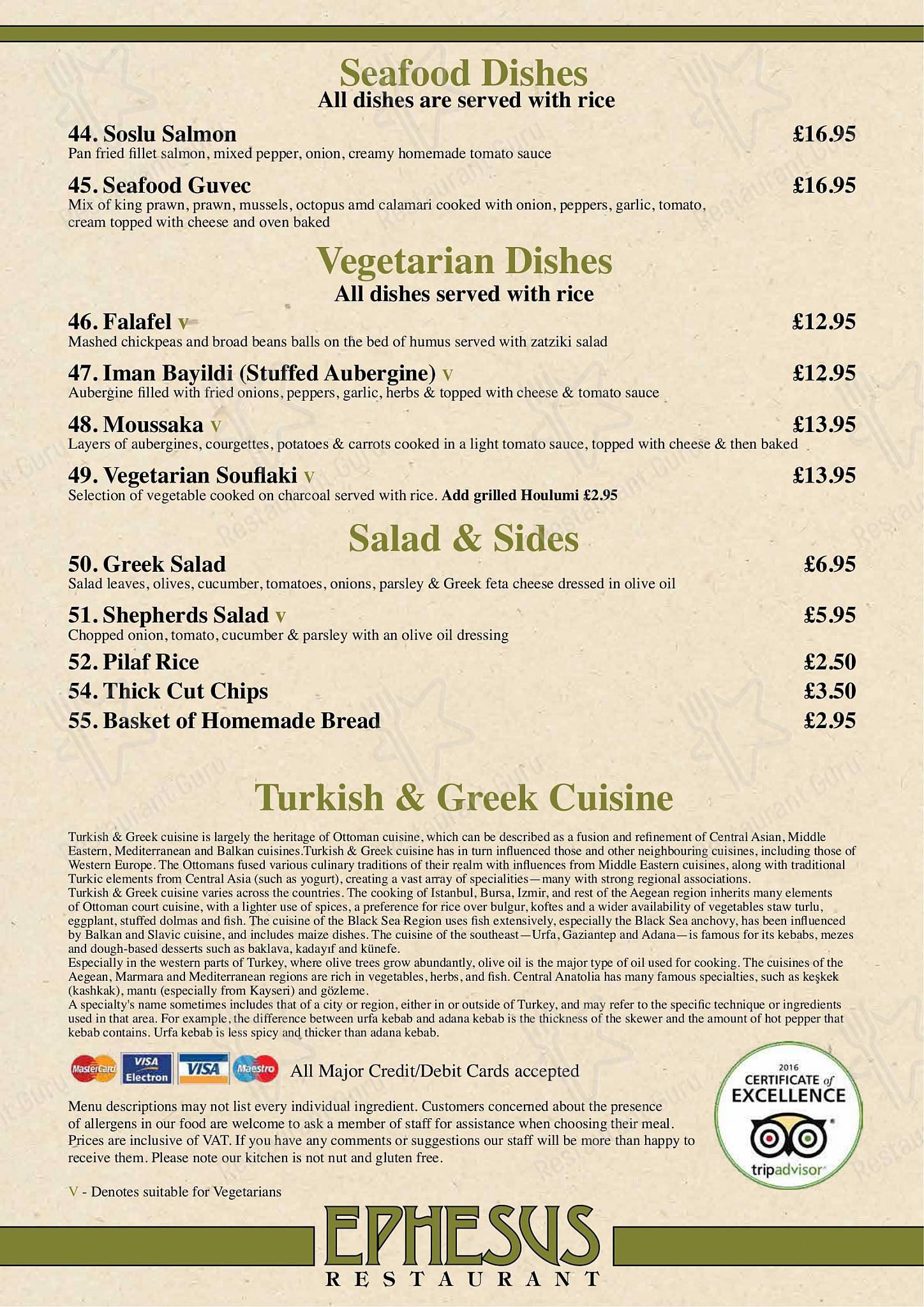Menu at Ephesus Restaurant Torquay, Torquay