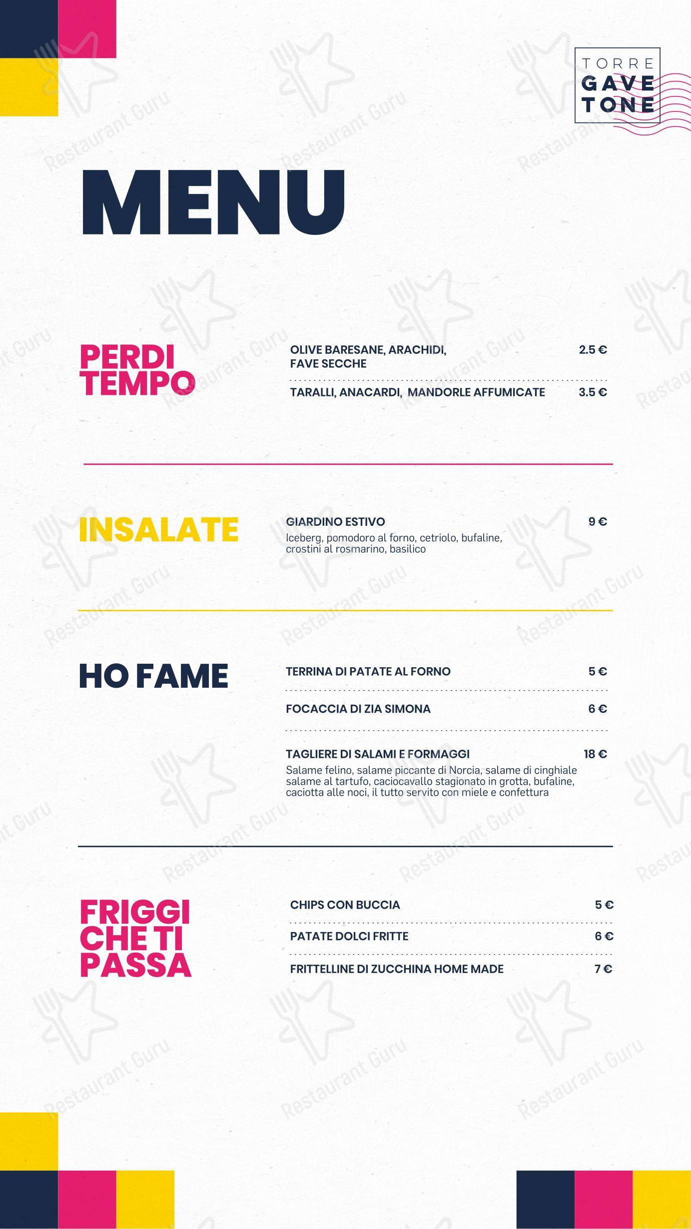 Menu di Torre Gavetone - Menu