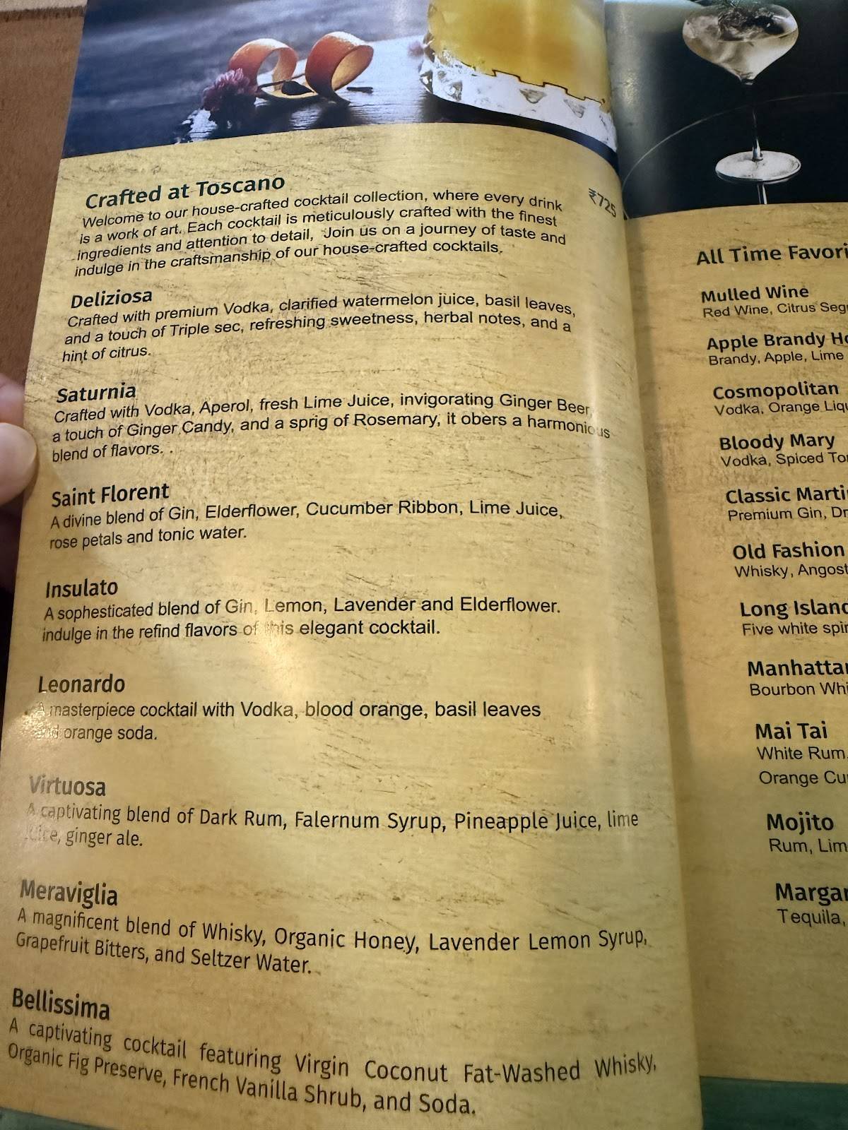 Toscano menu