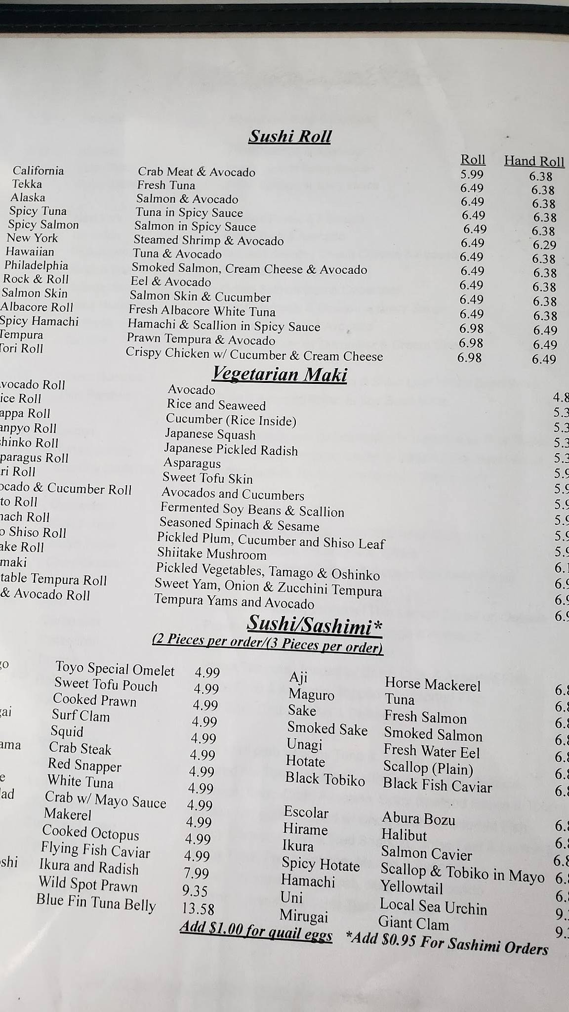 Menu at Toyo Restaurant, Santa Rosa, Marlow Rd