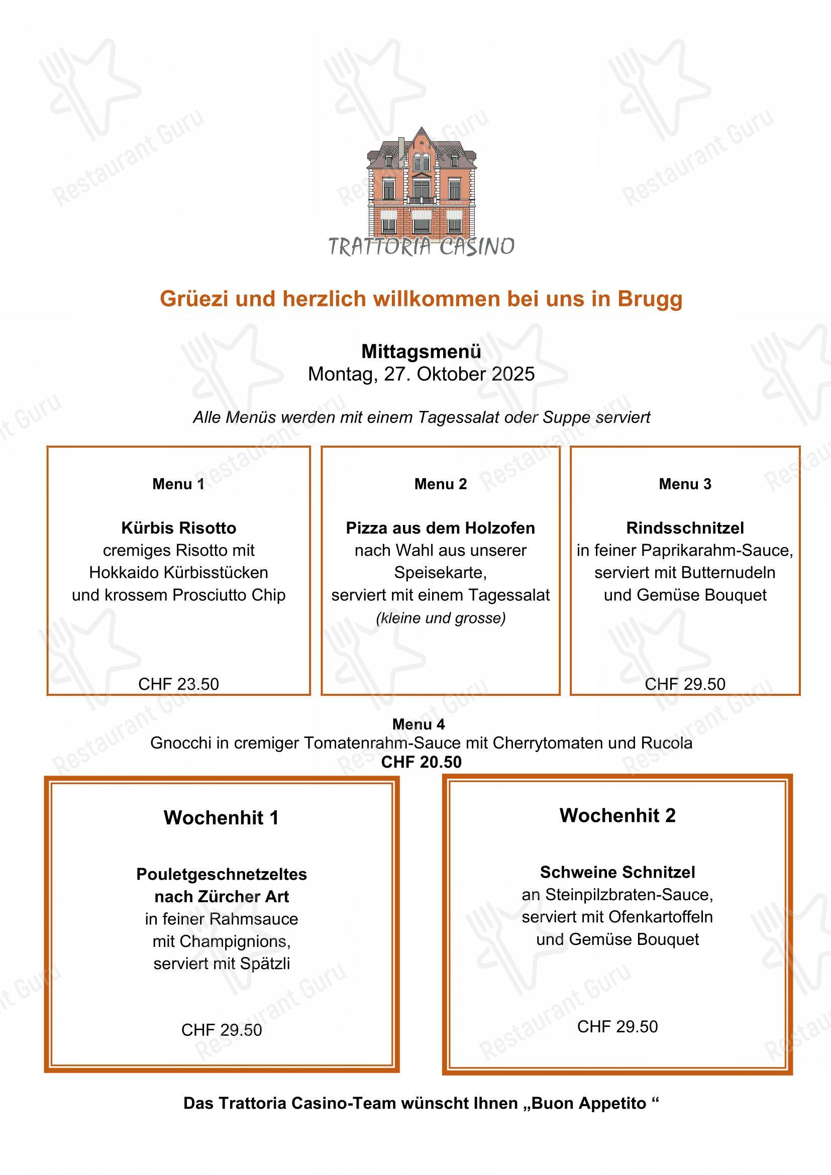Menu per Trattoria Casino in Brugg