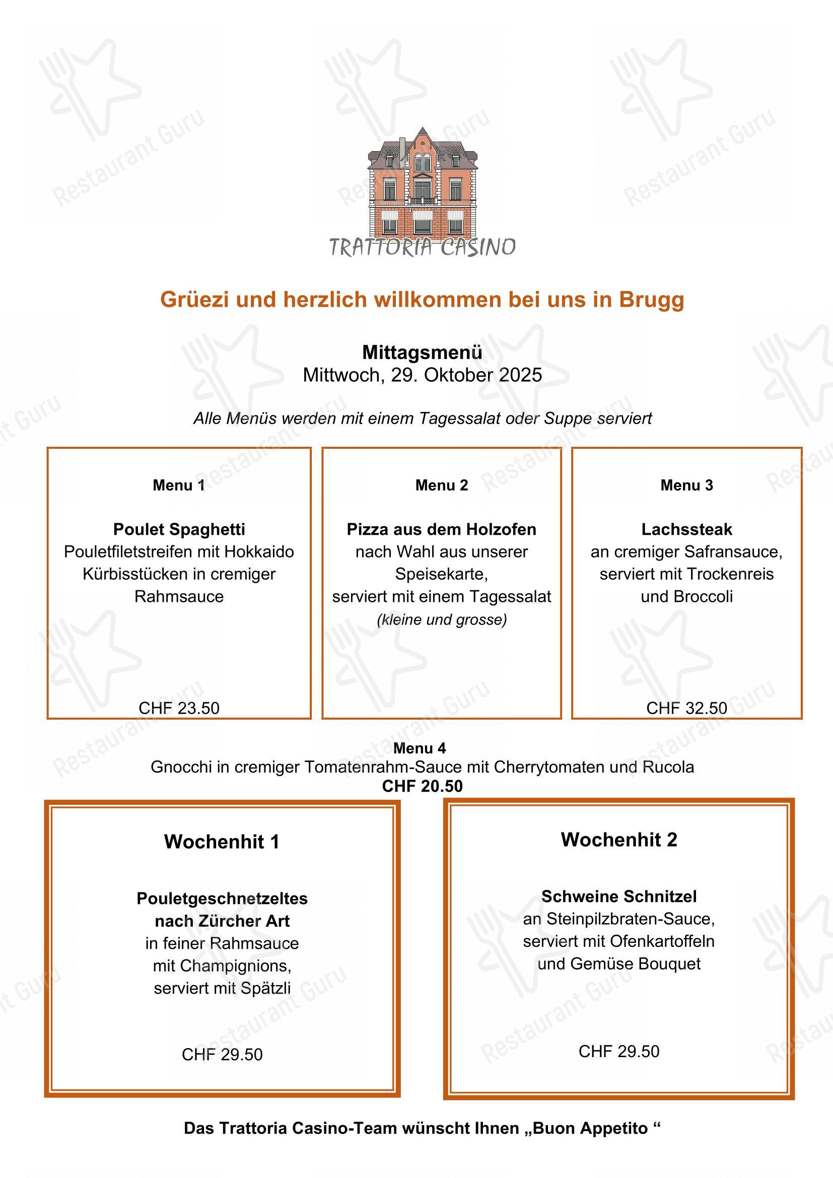 菜单 per Trattoria Casino in Brugg