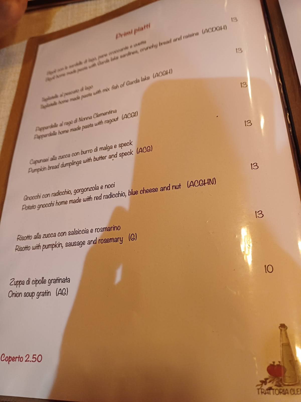 Menu di Trattoria Clementina 