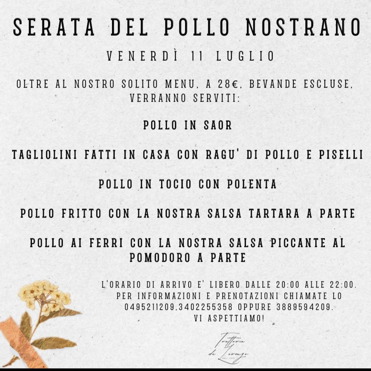 Menu di Trattoria Da Lorenzo 