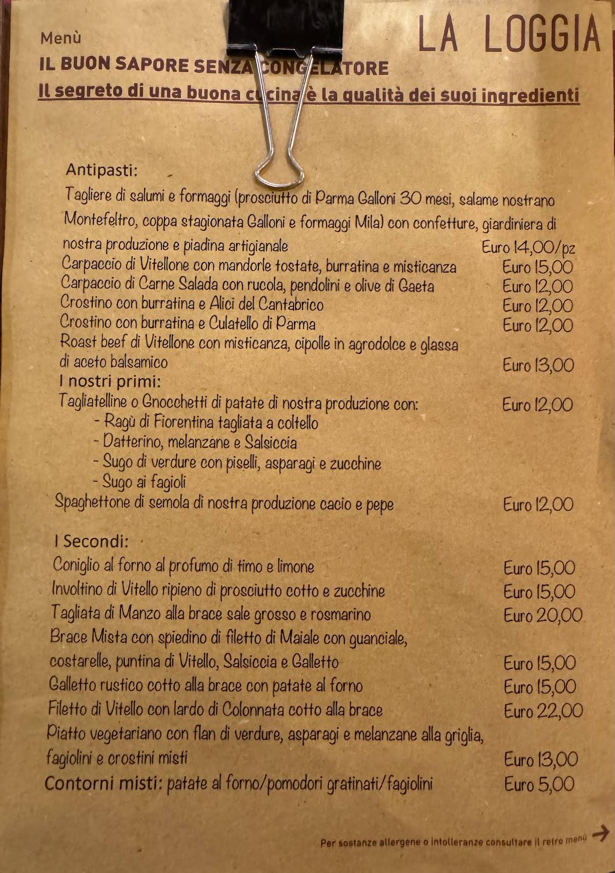 Menu di Trattoria La Loggia 
